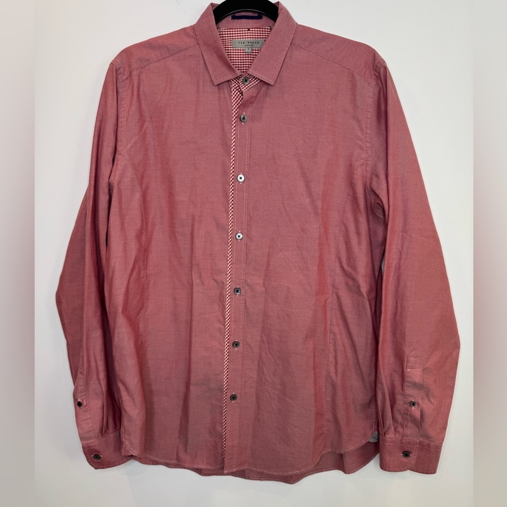 Tex Baker Men's red inside checks print button dress Shirt cotton Portugal